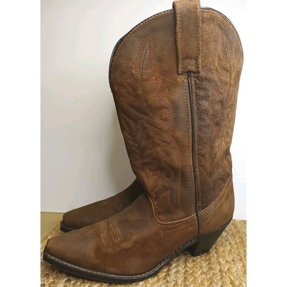 Laredo Women's Sz 7.5 Brown Sueded Leather Cowgirl Western Boots 2.5" Heel EUC - Picture 3 of 16